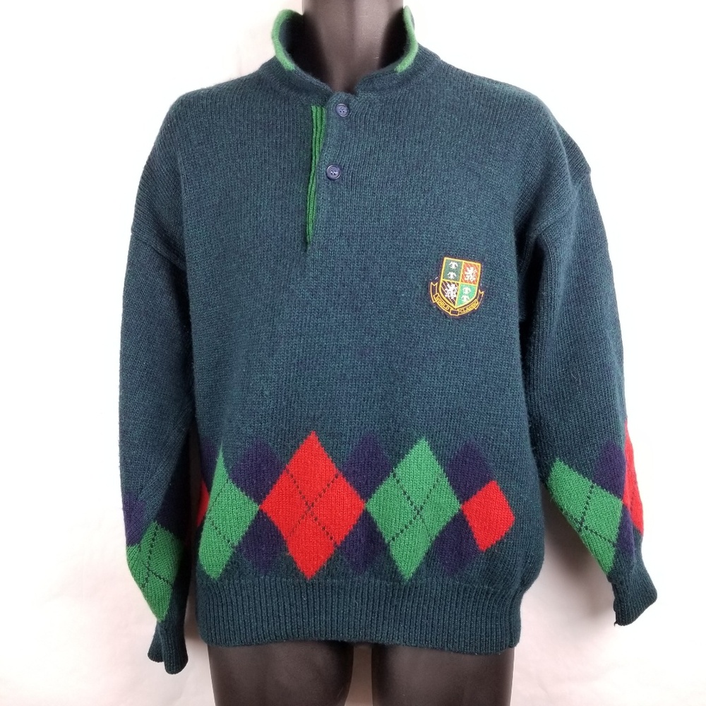 Vintage Gap Prep Collar Check Wool Sweater Medium